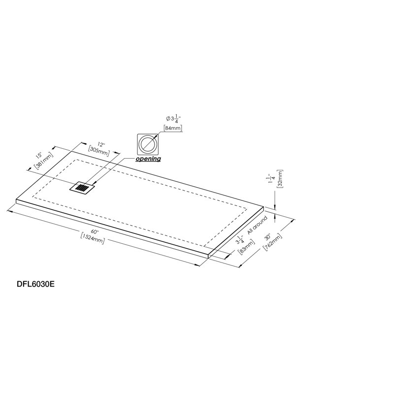 Feel 60" W x 30" D Shower Base, Slate Black