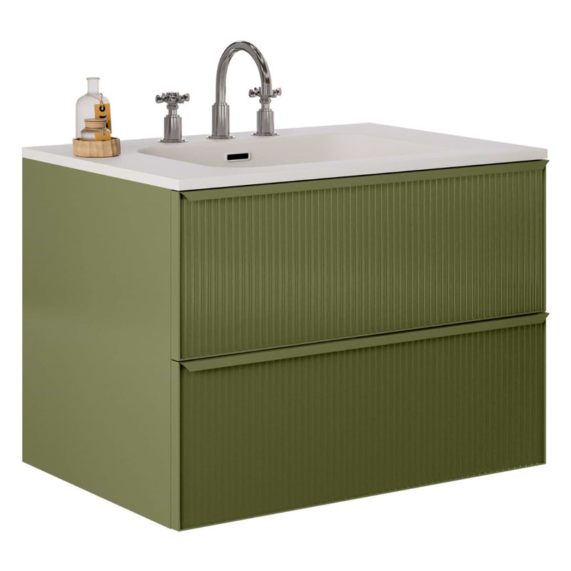 Astor 42" Single Vanity With Integrated White Solid Surfacetop, Olive Green, 30"
