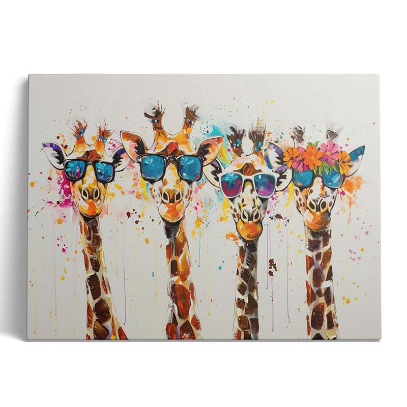 Framed Cute Giraffes Canvas Wall Art Colorful Animal Posters Prints 30x40cm