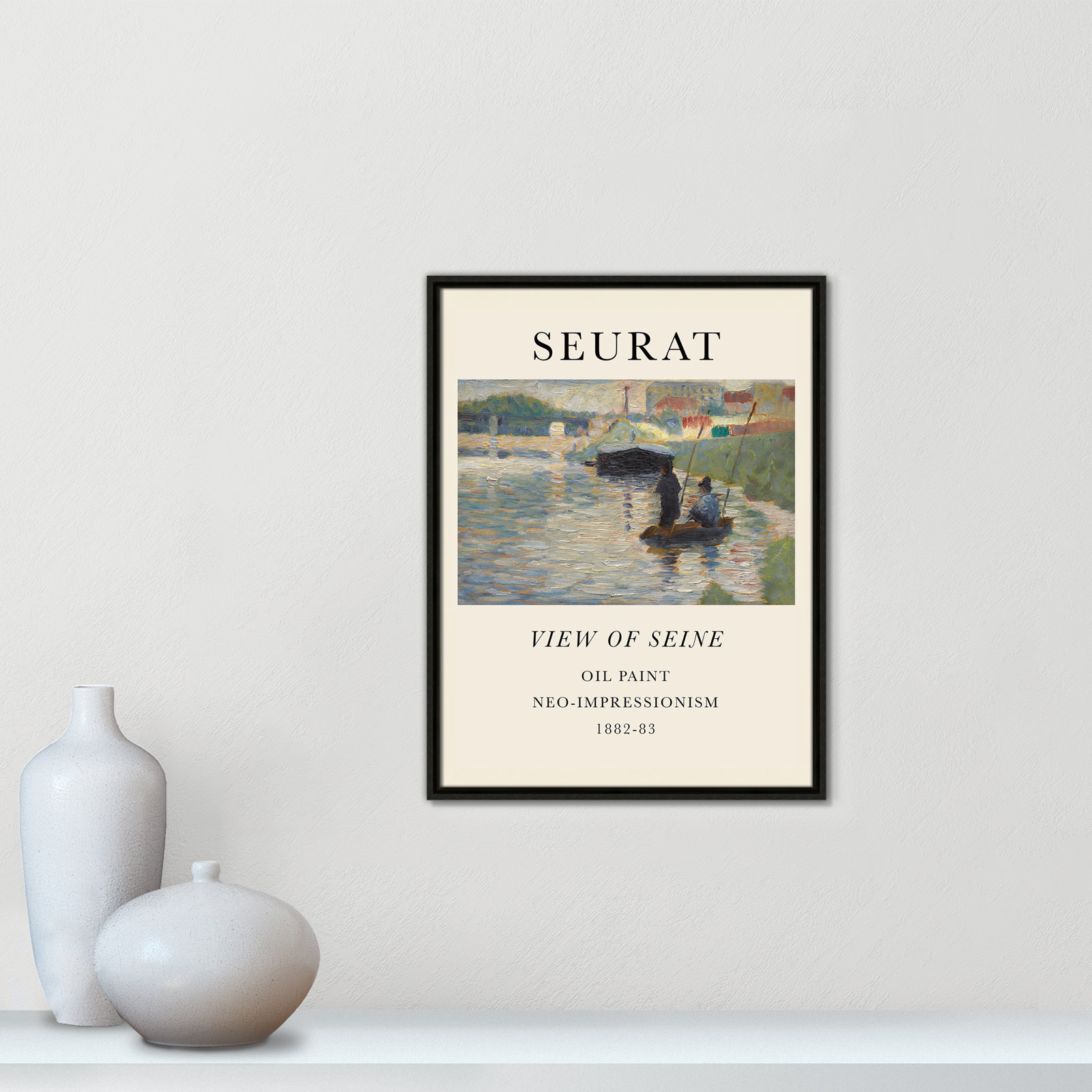 View Of Seine by Georges Seurat, Espresso Floater Frame, No, 25.5" H x 19.5" W x 2" D