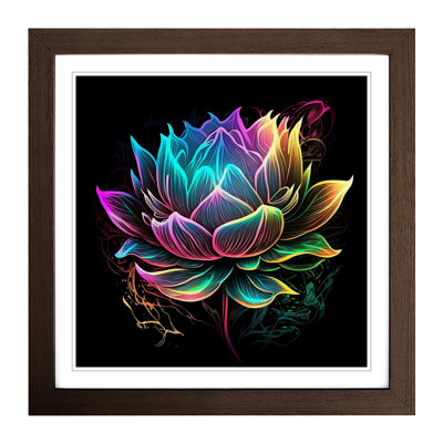 Lotus Flower Neon Art - Framed Print