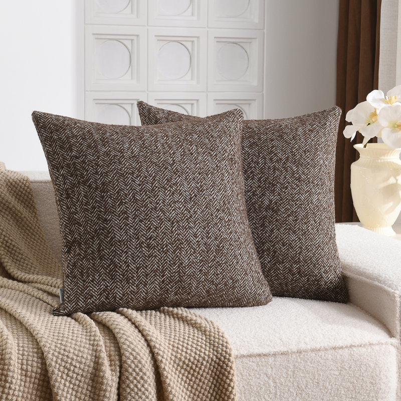Housses de coussin réversibles en laine à chevrons en laine, Brun, H 20 po x l 20 po