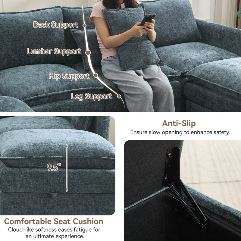55.4" Wide Modular Storage Loveseat Sofa, Blue