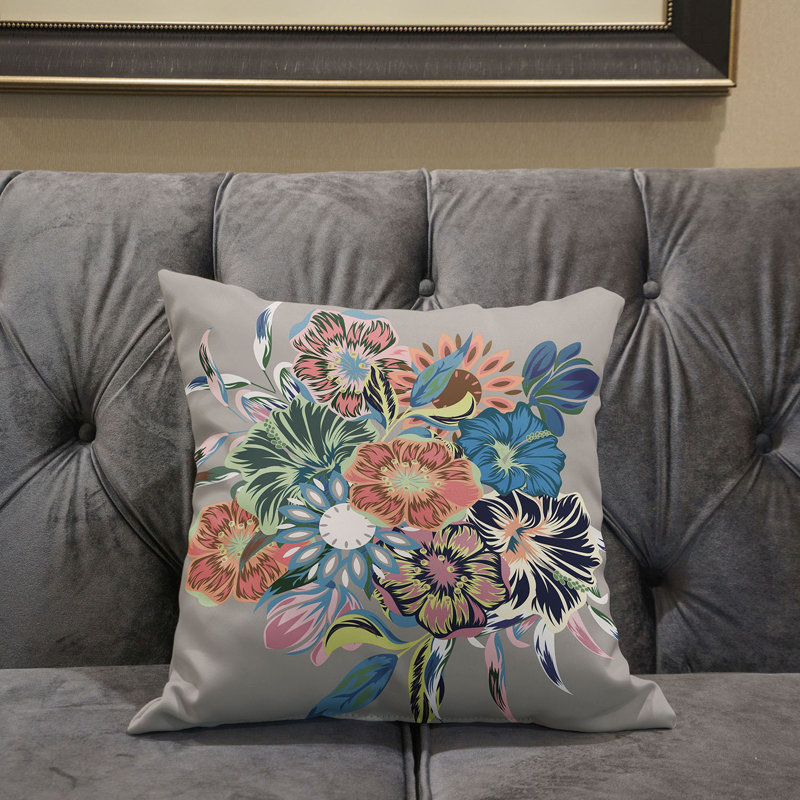 Housse et insert de coussin décoratif en polyester , 16 po x 16 po, Bleu/pêche