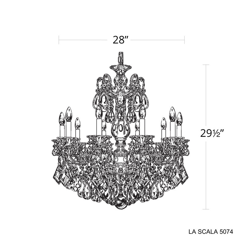 La Scala 10 Light 28in x 29.5in Chandelier in Etruscan Gold with Clear Radiance Crystals, Czech, Antique Silver