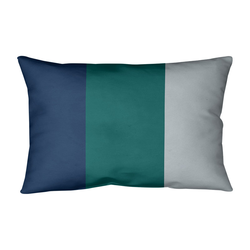 Seattle Striped Linen Reversible Pillow Cover, Navy Blue/Green/Silver