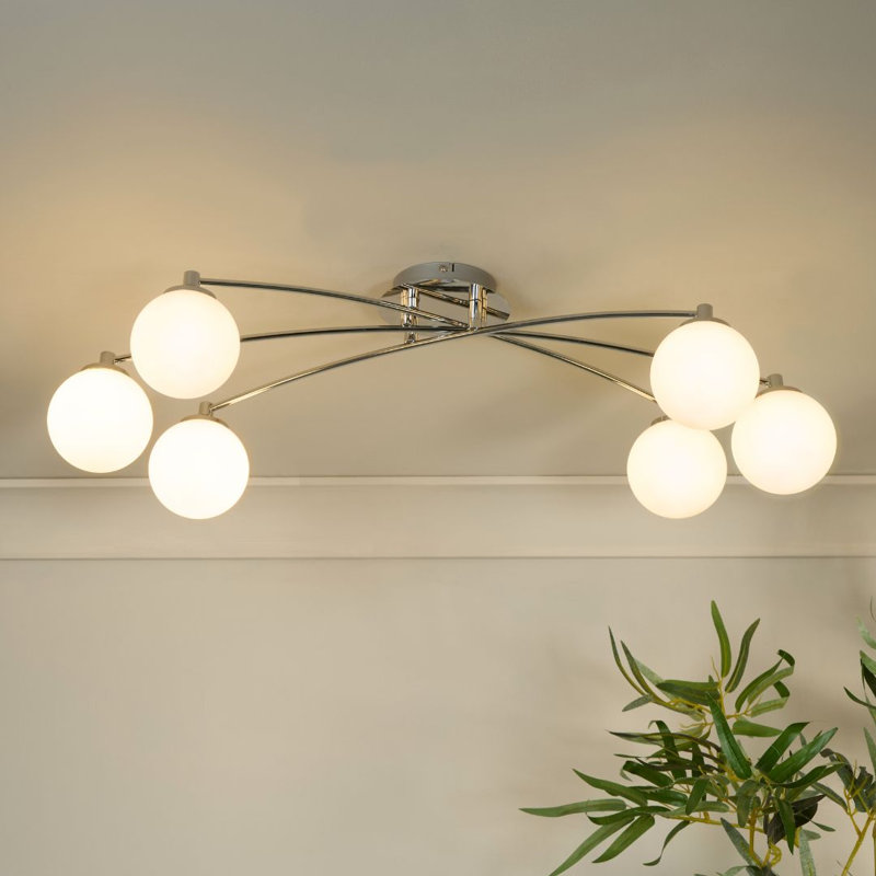 Glass Semi Flush Mount, 6 Lights, Polished Chrome, 190cm H x 750cm W x 360cm D