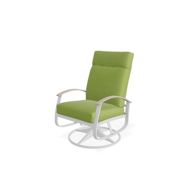 Chaise de patio pivotante avec coussins Askar, Blanc brillant, Toile Sunbrella® naturel, Désert P60