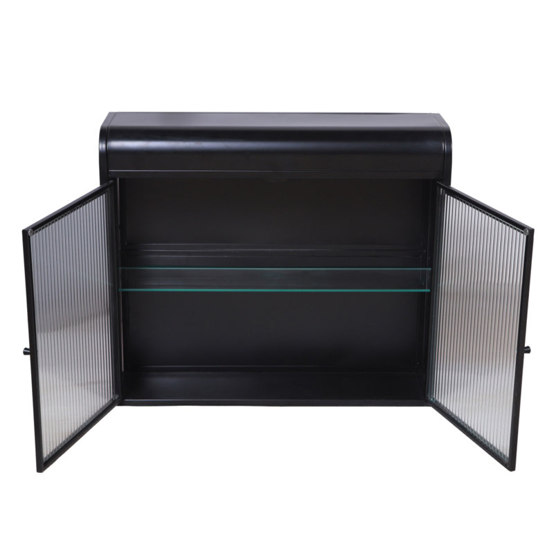 2-Door Wall-Mounted Metal Storage Cabinet With Tempered Glass Doors & Shelves For Bathroom, Kitchen, Living Room & Office