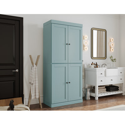 100% Solid Wood 32" Bathroom Storage Cabinet with Shaker Doors & Adjustable Shelves