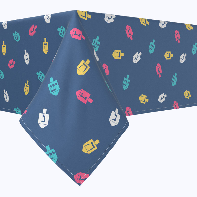 Geometric Hanukkah Tablecloth, 120" x 60", Simple Dreidel Toss