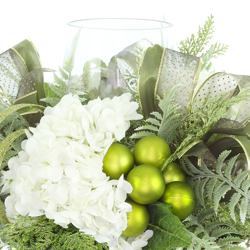 Bougeoir des Fêtes avec hortensias et cèdre