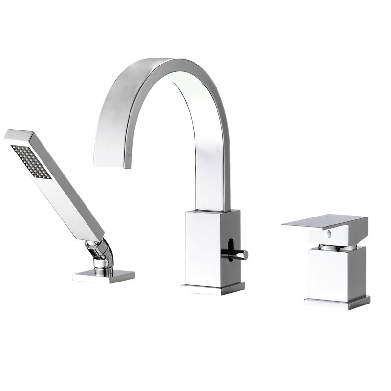 3 Roman Tub Filler With Waterfall Spout - 4" Height And Finish Stainless Steel Bathtub Hand Shower Valve Included, Chrome