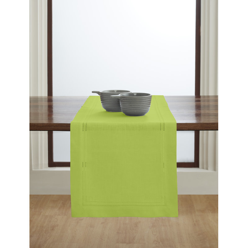Double Hemstitch - 100% Pure Linen Table Runner, 108" x 14", Lime Green
