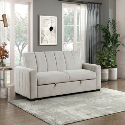 Canapé convertible de style transitionnel avec lit escamotable gris clair et meubles de salon en bois massif 1pc