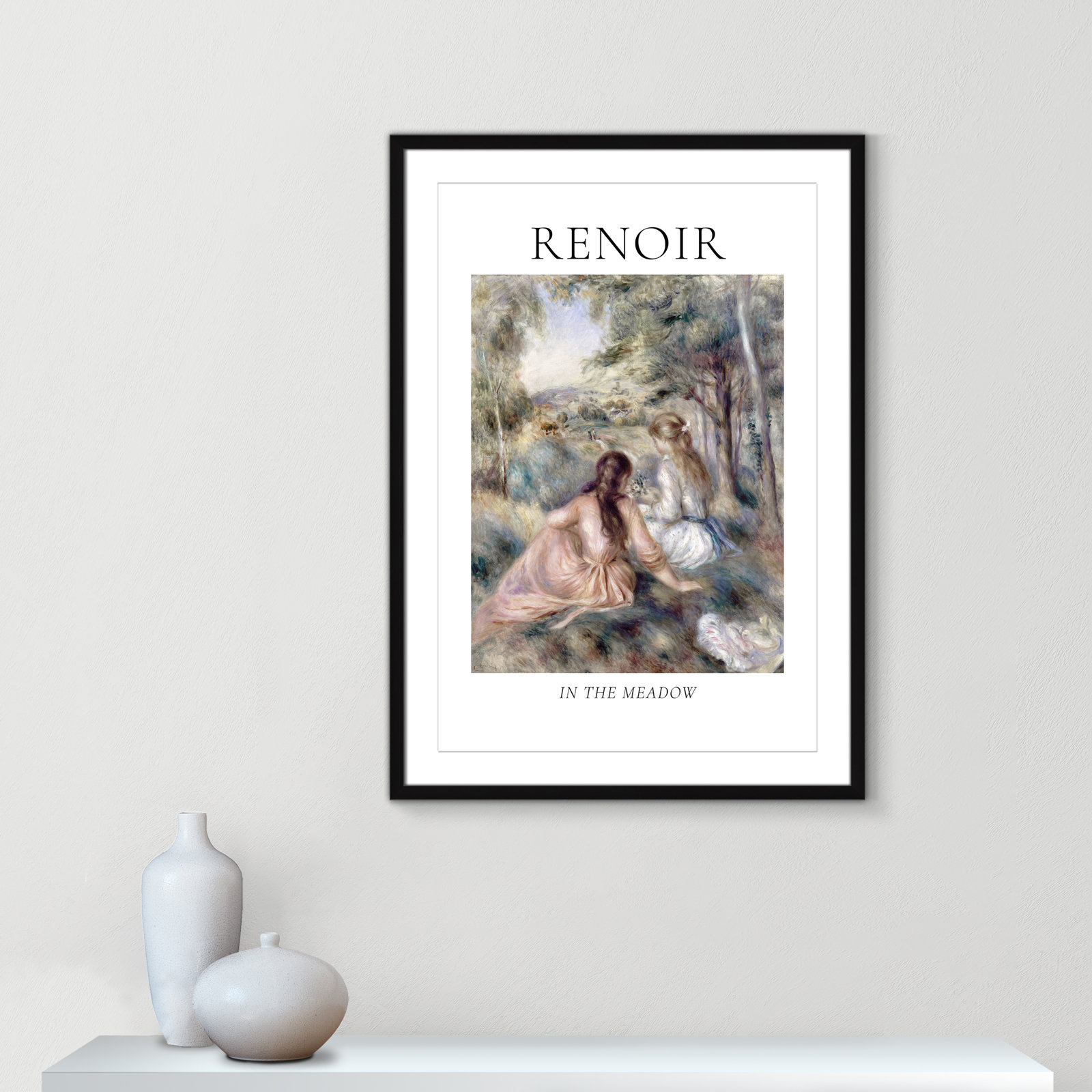 Old Masters Collection " In The Meadow " by Auguste Renoir, Black Single Picture Frame, Yes, 35.5" H x 25.5" W x 1.25" D