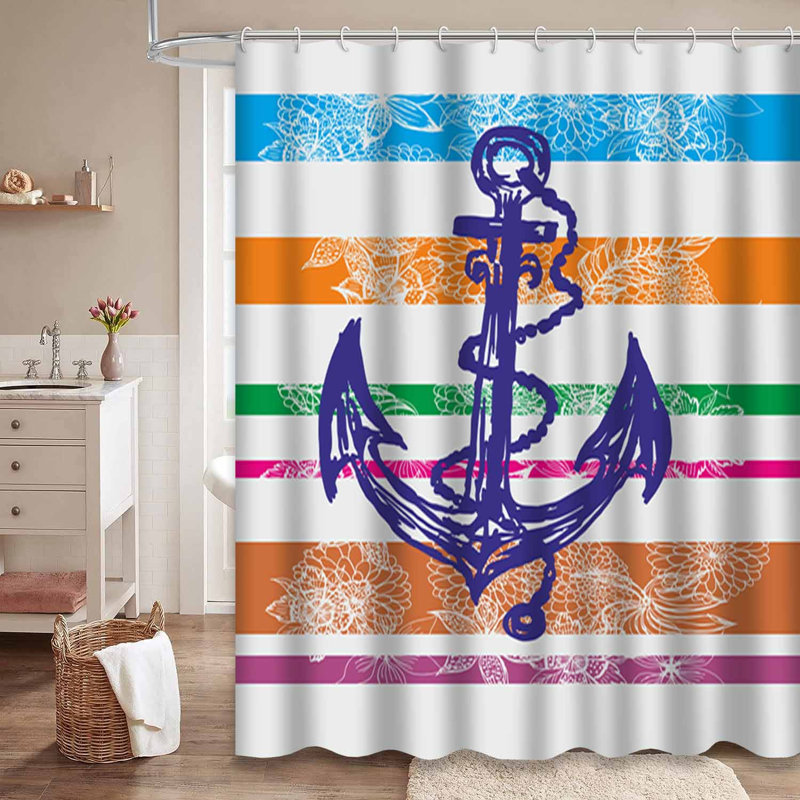 Rideau de douche imperméable à motif floral avec 12 crochets, L 72 po x l 84 po