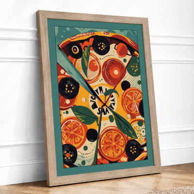 Patterned Pizza Slice Modern - Framed Print