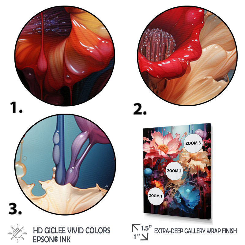 Abstractions florales, botaniques sur toile, H 20 po x l 12 po x P 1 po, Cadre flottant noir