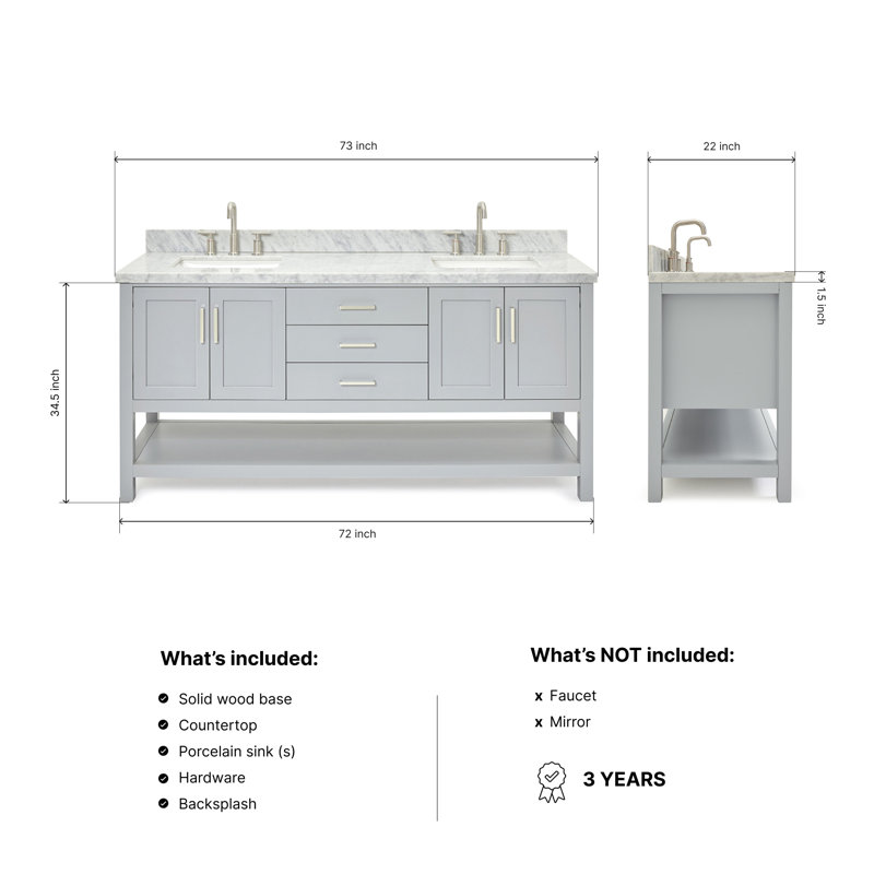 Magnolia Bath Vanity Rectangular Basin S073DCWRV, Gray, Rectangular