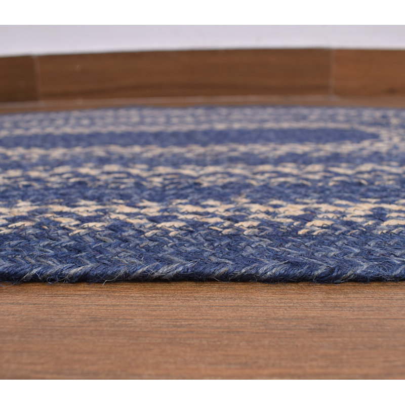 Camyla Farmhouse Braided Jute Blue Area Rug, Oval 2' x 3'