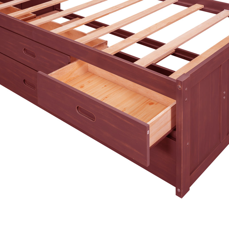 Platform Bed With Storage Headboard, Twin, Red