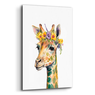 «Girafe avec fleurs» par Svetlana Aleynikova, art mural en verre acrylique