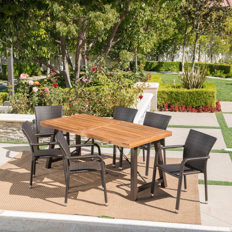 Lilley 6 - Person Wicker Patio Dining Set with Rectangular Table