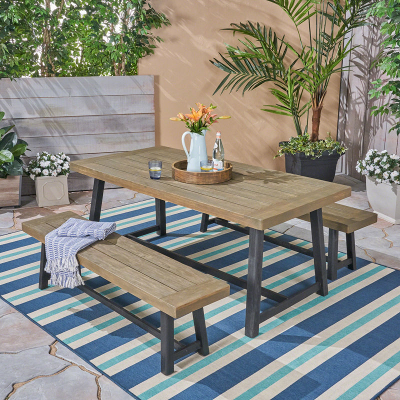 Bedgood 2 - Person Acacia Wood Patio Dining Set with Rectangular Table, Gray