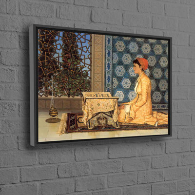 Turkish Art Inspired Girl Reading Quran for Muslim Housewarming Islamic Wall Art Ideal for Ramadan Eid Gift and Quran Printed Display Table