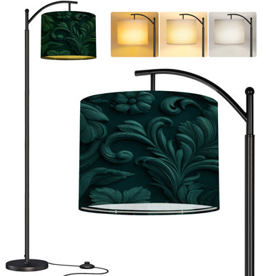  Lampe sur pied arc en damas rétro turquoise bleu cyanique aigue-marine haute lampe sur pied moderne à abat-jour réglable en lin à 3 couleurs