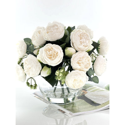 Peonies In Glass Vase, French Floral Artificial Flower Arrangement 
