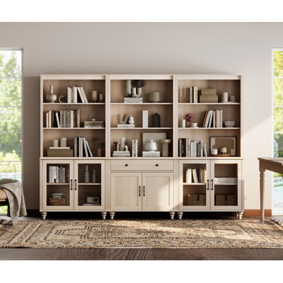 Scarlett Beige Pantry Cabinets, Farmhouse Large Sideboard Credenza Cabinet With Bar Hutch For Dining Room, Modern Buffet Cabinet, Large Storage Cabinet With Glass Doors And 5 Tier Shelve