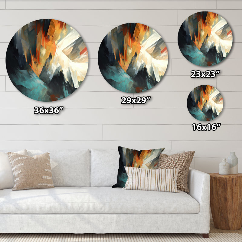 Décoration murale abstraite orange et bleu I - Minimalisme, H 16 po x l 16 po x P 1 po