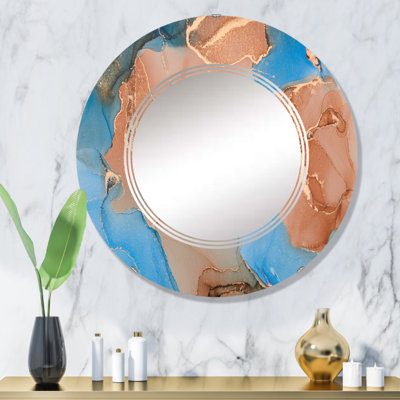 Bleu et brun, art abstrait fluide de luxe III - miroir mural moderne