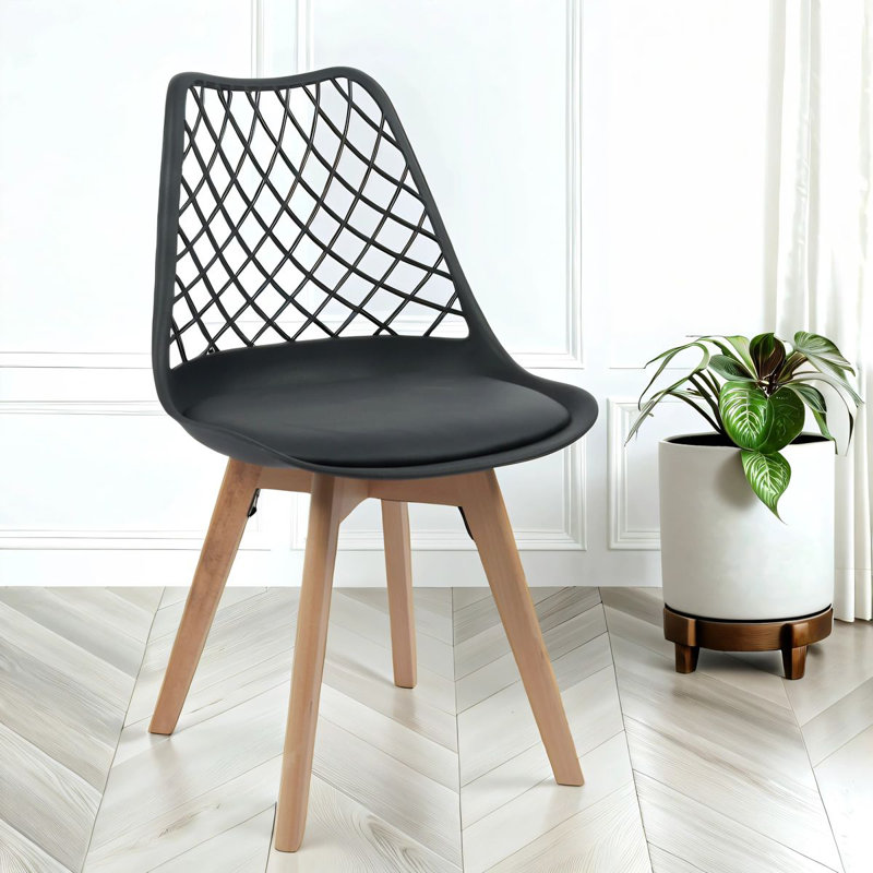 Alma Dining Chair With Wooden Legs, Black, 1