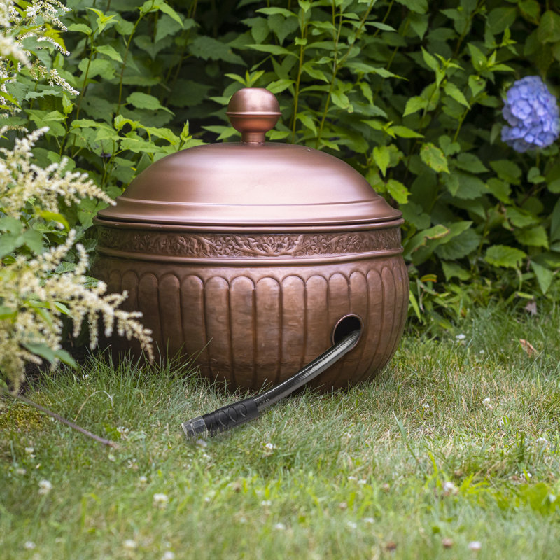 Copper Finish 19" Steel Garden Hose Pot with Lid