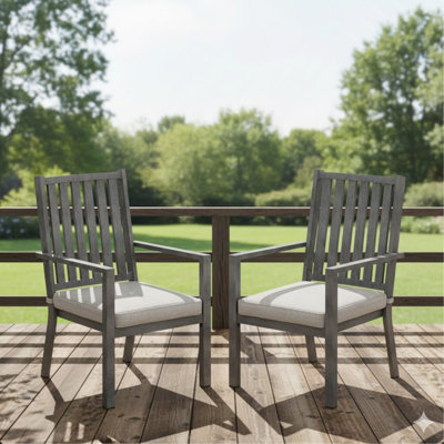 Set of 4 23" All-Weather Aluminum Patio Dining Chairs With Thick Gray Cushions and Gray Frame