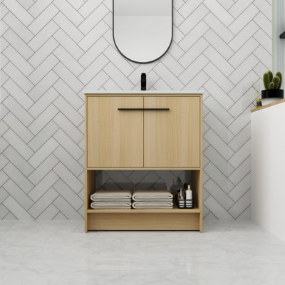 Meuble-lavabo autoportant de 30 po avec 2 portes à fermeture en douceur et espace ouvert