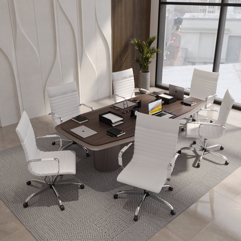 Sorrells Mid Back Leather Office Chair Adjustable Height Swivel Tilt Ergonomic Executive Conference Chair, White