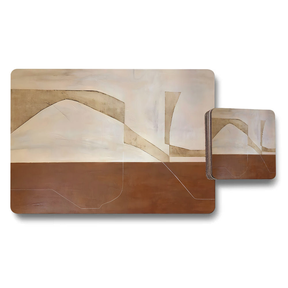 Abstract Geometric Placemat And Coaster Set In Earth Tones