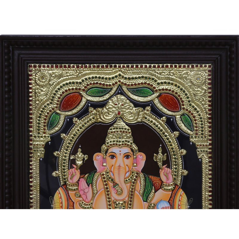 Peinture de seigneur assis Vinayak Tanjore | Couleurs traditionnelles avec or 24 carats | Avec cadre