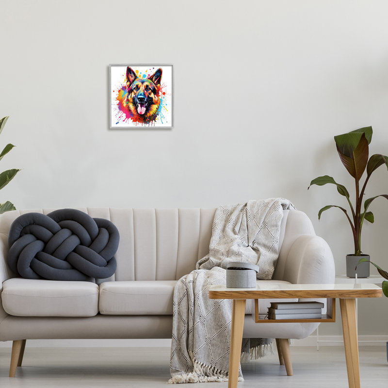 «German Shepherd Paint Splash» par Marybeth Cunningham, reproduction d'art sur toile, H 12 po x l 12 po
