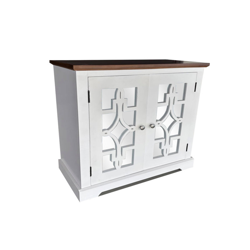 Armoire d'appoint en bois massif Logan avec porte miroir et tablette brun / blanc