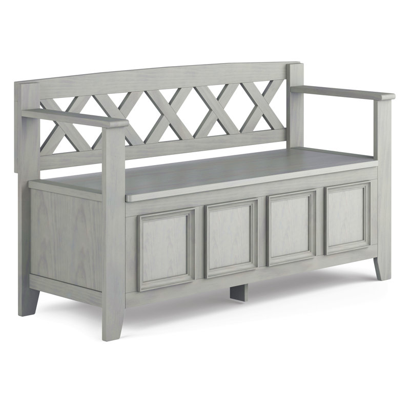 Solid Wood Entryway Storage Bench, Light Gray