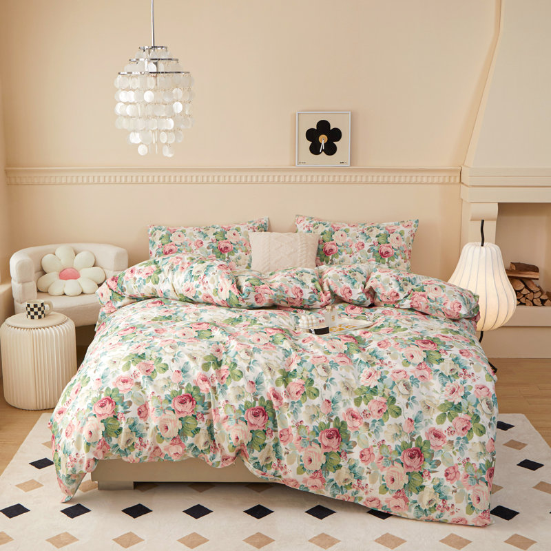 Microfiber Comforter Set, Pink/Green Floral, Twin XL Comforter + 4 Additional Pieces