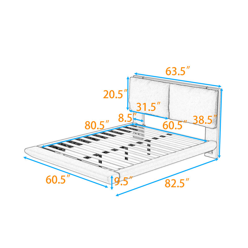 Queen Upholstered Platform Bed with Sensor Light and Floating Design, Gray