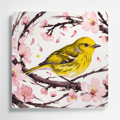 Oiseaux, fauvette jaune, art mural en métal blanc