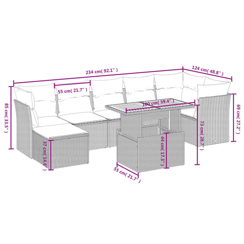 Ensemble de canapé de jardin Vidaxl gris et gris foncé PE rotin grand modulaire