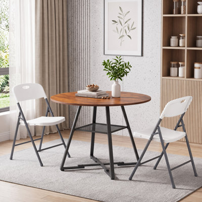 Space-Saving Dining Room Set With Foldable Upholstered Chairs And Round Dining Table